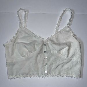 White Summer Cropped Tank Top with flowers and buttons